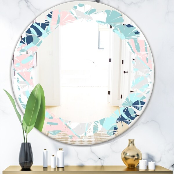 Designart 'Retro Floral Pattern II' Modern Round or Oval Wall Mirror - Leaves