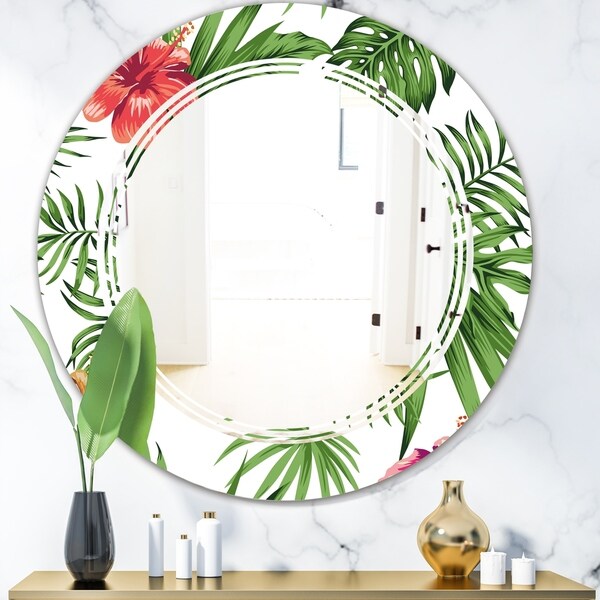 Designart 'Tropical Botanicals and Flowers II' Modern Round or Oval Wall Mirror - Triple C