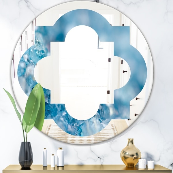 Designart 'Blue crystals Agate' Modern Round or Oval Wall Mirror - Quatrefoil