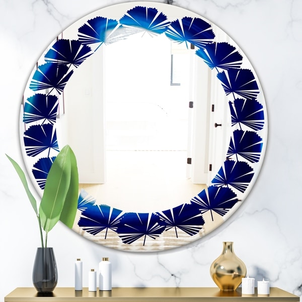Designart 'Slice of blue agate crystal' Modern Round or Oval Wall Mirror - Leaves