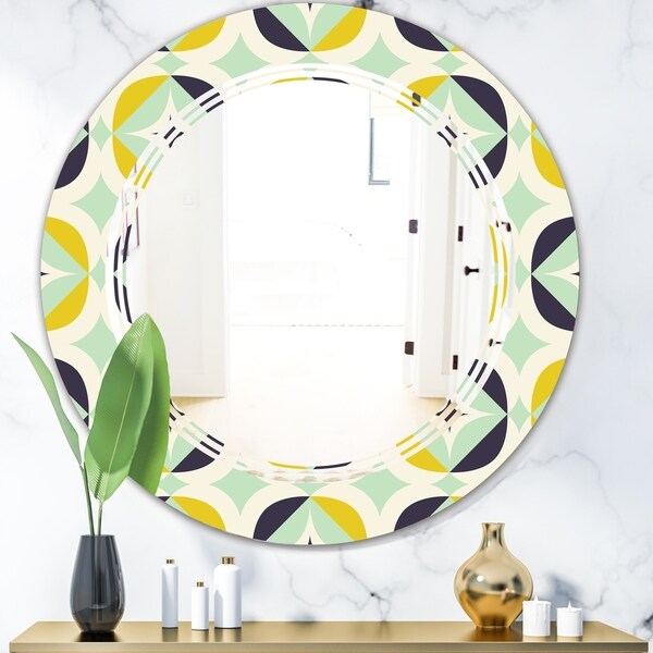 Designart 'Diamond Retro V' Modern Round or Oval Wall Mirror - Triple C