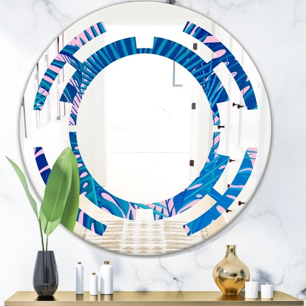Designart 'Retro Floral Pattern X' Modern Round or Oval Wall Mirror - Space