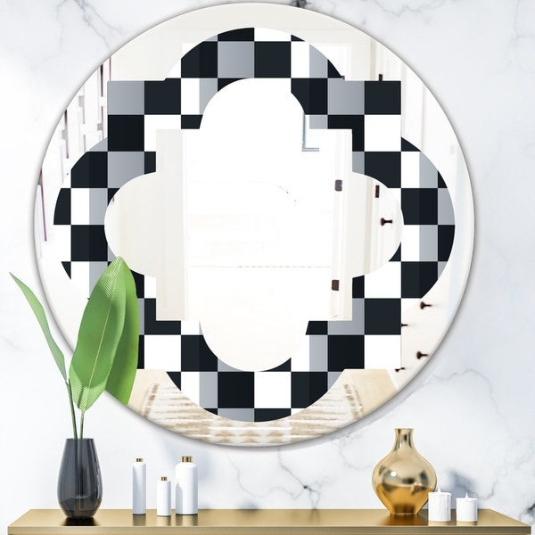 Designart 'Geometric Monochrome Pattern I' Modern Round or Oval Wall Mirror - Quatrefoil