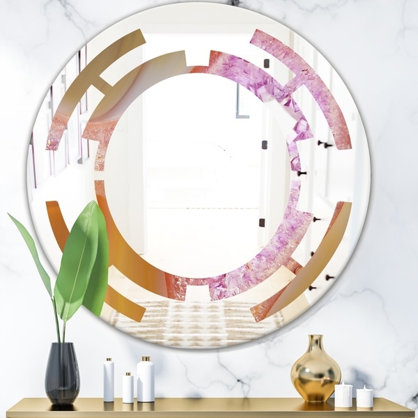 Designart 'Crystals of Amethyst in Agate' Modern Round or Oval Wall Mirror - Space