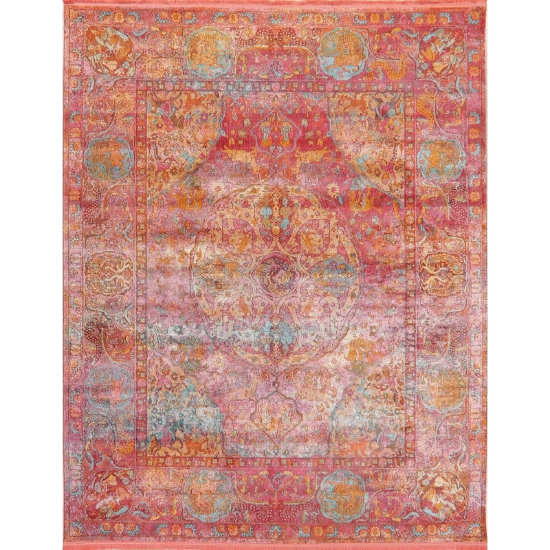 Hunting Design Animal Pictorial Distressed Oriental Heat-Set Area Rugs