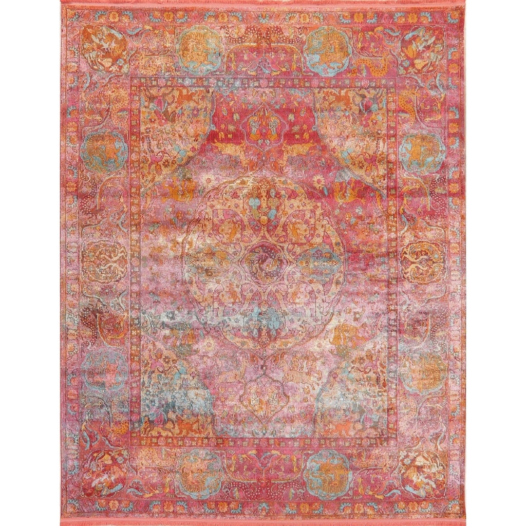 Hunting Design Animal Pictorial Distressed Oriental Heat-Set Area Rugs