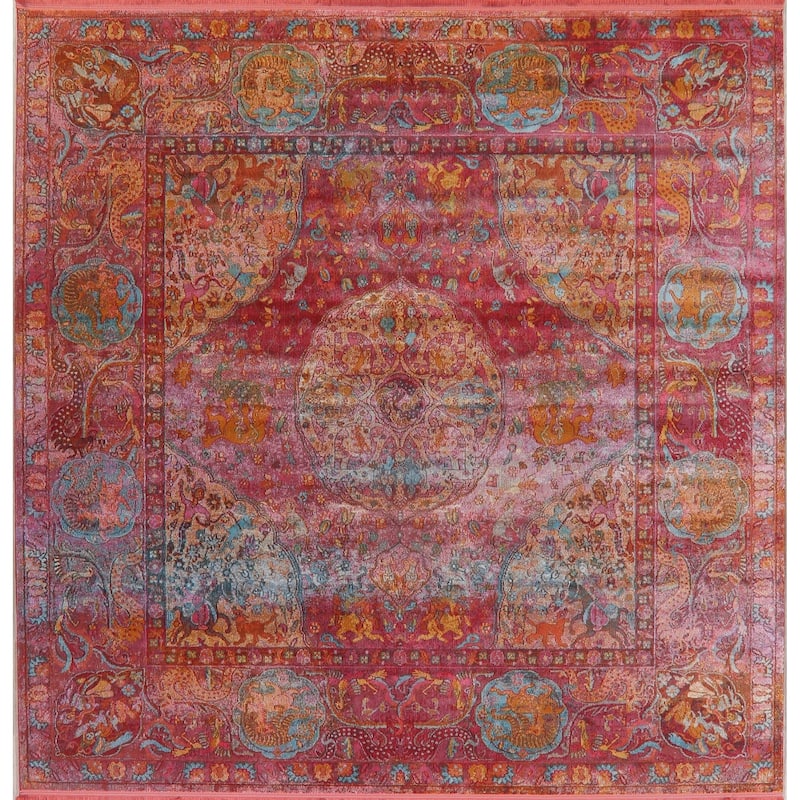 Hunting Design Animal Pictorial Distressed Oriental Heat-Set Area Rugs