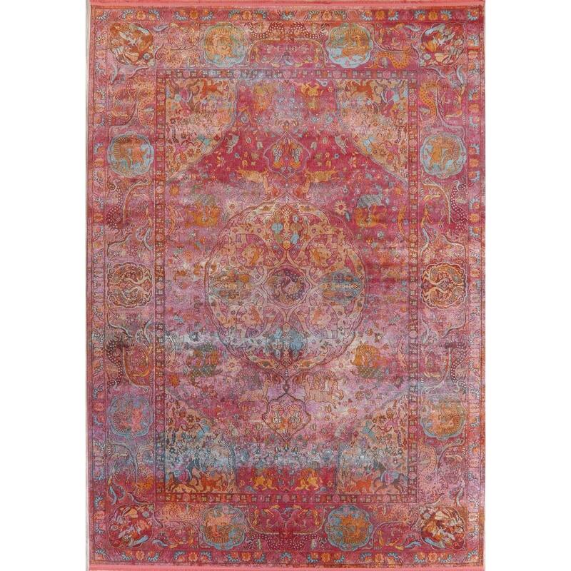 Hunting Design Animal Pictorial Distressed Oriental Heat-Set Area Rugs