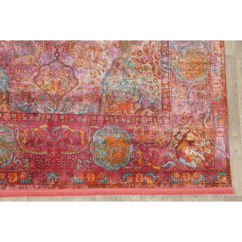 Hunting Design Animal Pictorial Distressed Oriental Heat-Set Area Rugs