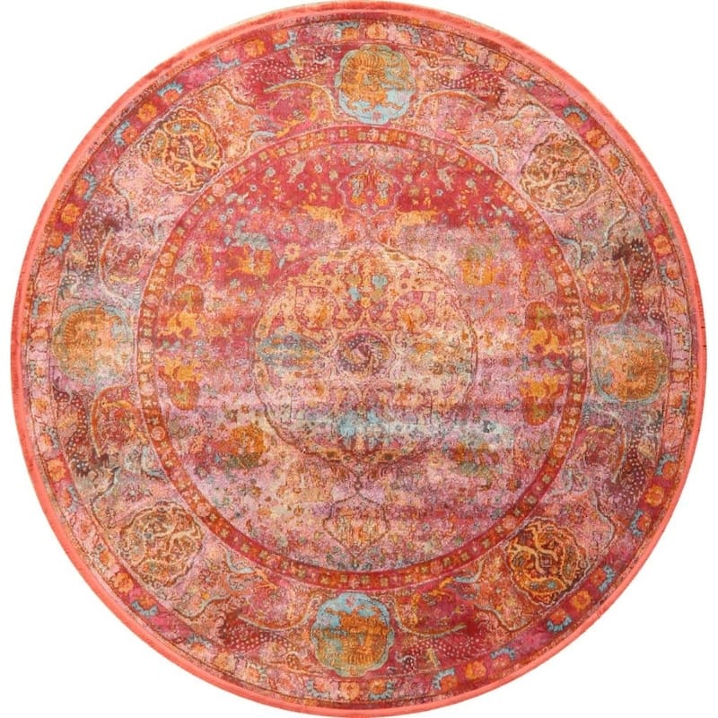 Hunting Design Animal Pictorial Distressed Oriental Heat-Set Area Rugs - 10'0" x 10'0" Round