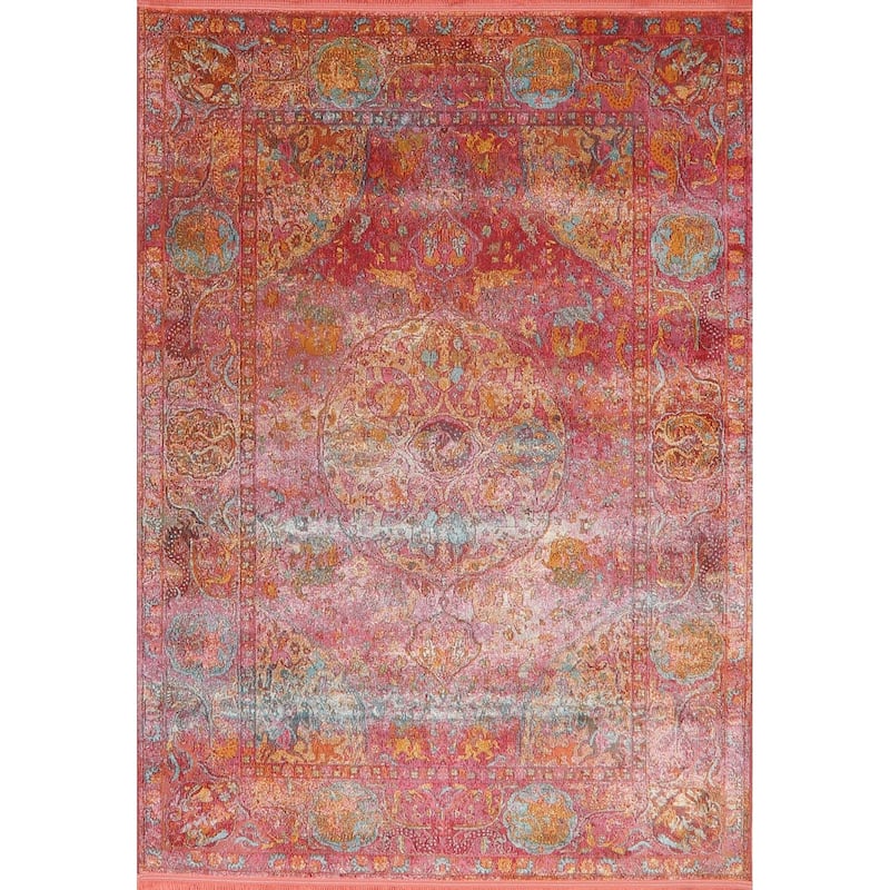 Hunting Design Animal Pictorial Distressed Oriental Heat-Set Area Rugs - 3'11" x 5'7"
