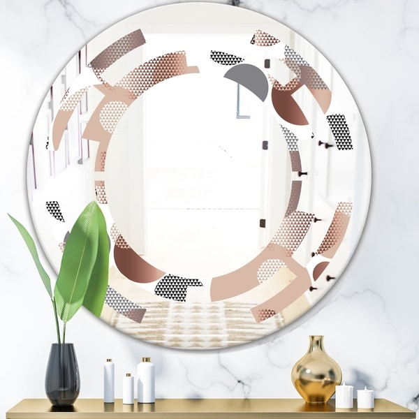 Designart 'Circular Abstract Retro Geometric XIII' Modern Round or Oval Wall Mirror - Space