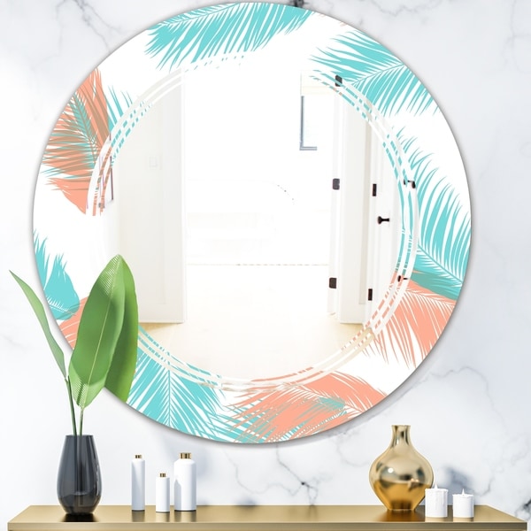 Designart 'Retro Tropical Foliage II' Modern Round or Oval Wall Mirror - Triple C - Multi