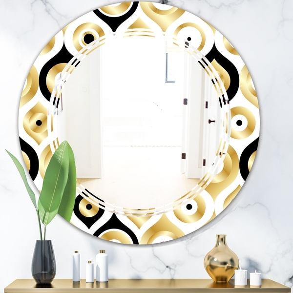 Designart 'Golden Art Deco Metallic Luxury Geometrics' Modern Round or Oval Wall Mirror - Triple C
