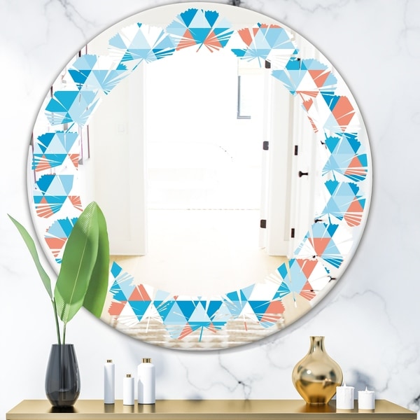 Designart 'Triangular Retro Design II' Modern Round or Oval Wall Mirror - Leaves