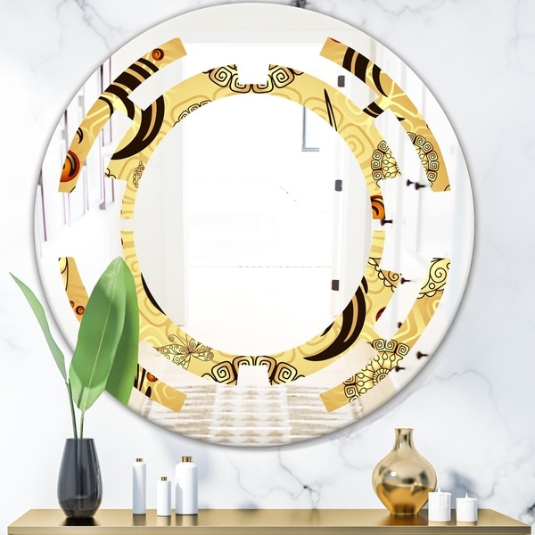 Designart 'Golden Luxury Pattern I' Modern Round or Oval Wall Mirror - Space