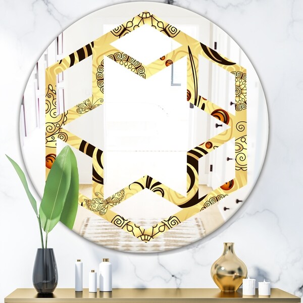 Designart 'Golden Luxury Pattern I' Modern Round or Oval Wall Mirror - Hexagon Star