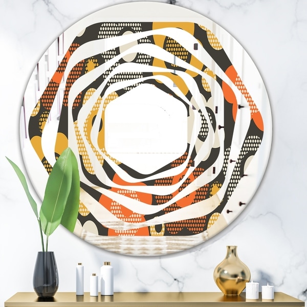 Designart 'Retro Floral Pattern VII' Modern Round or Oval Wall Mirror - Whirl