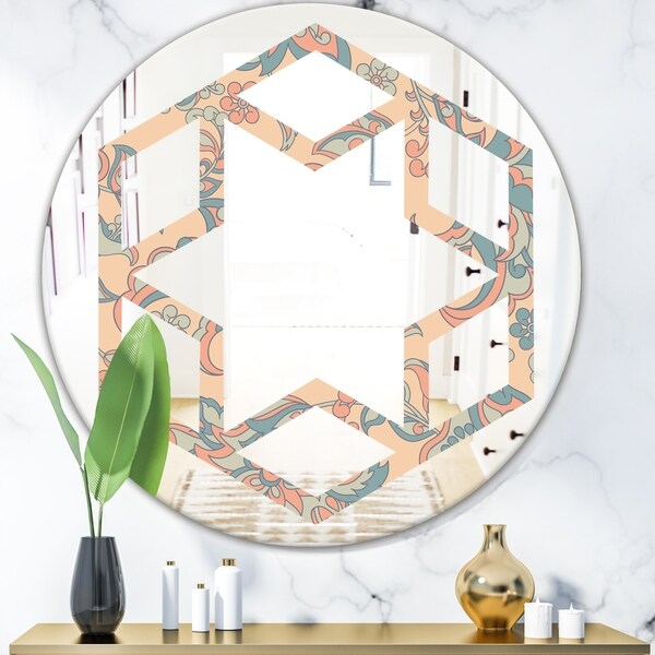 Designart 'Retro Indian Floral Batik II' Modern Round or Oval Wall Mirror - Hexagon Star