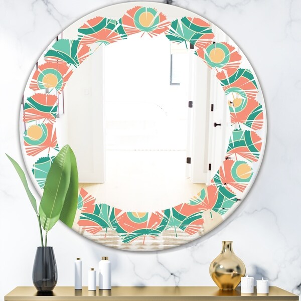 Designart 'Retro Circular Pattern VI' Modern Round or Oval Wall Mirror - Leaves