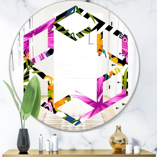Designart 'Tropical Foliage and Geometrics' Modern Round or Oval Wall Mirror - Hexagon Star - Multi