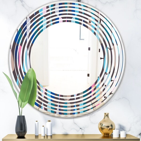 Designart 'Retro Abstract Drops VIII' Modern Round or Oval Wall Mirror - Wave