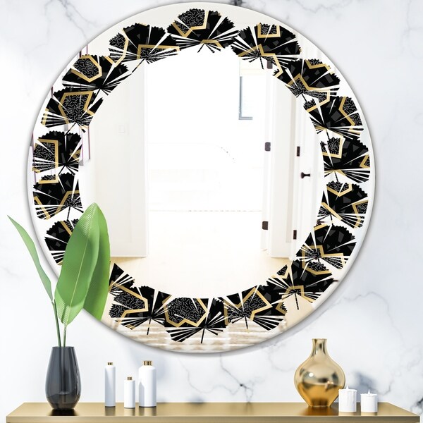 Designart 'Gold Retro 80s' Modern Round or Oval Wall Mirror - Leaves