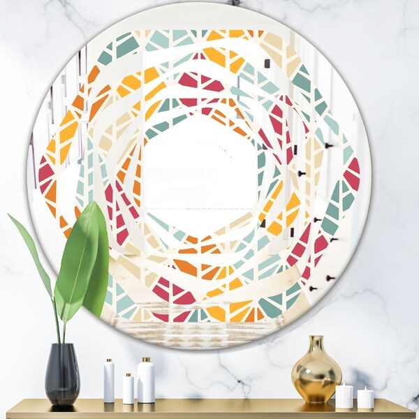 Designart 'Diamond Retro X' Modern Round or Oval Wall Mirror - Whirl - Multi