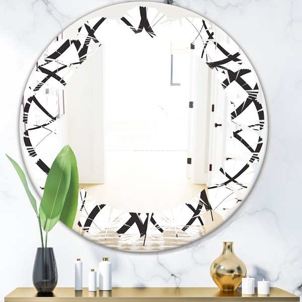 Designart 'Monochrome Geometric Pattern' Modern Round or Oval Wall Mirror - Leaves