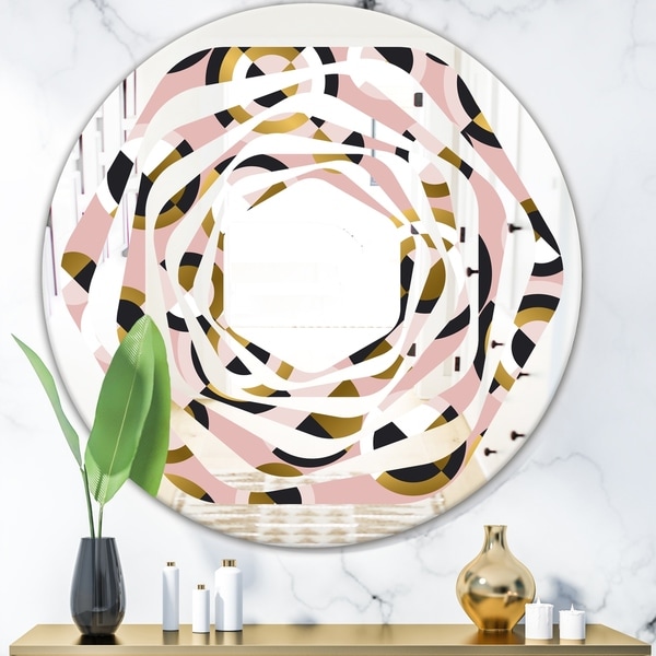 Designart 'Circular geometric shapes retro pattern' Modern Round or Oval Wall Mirror - Whirl