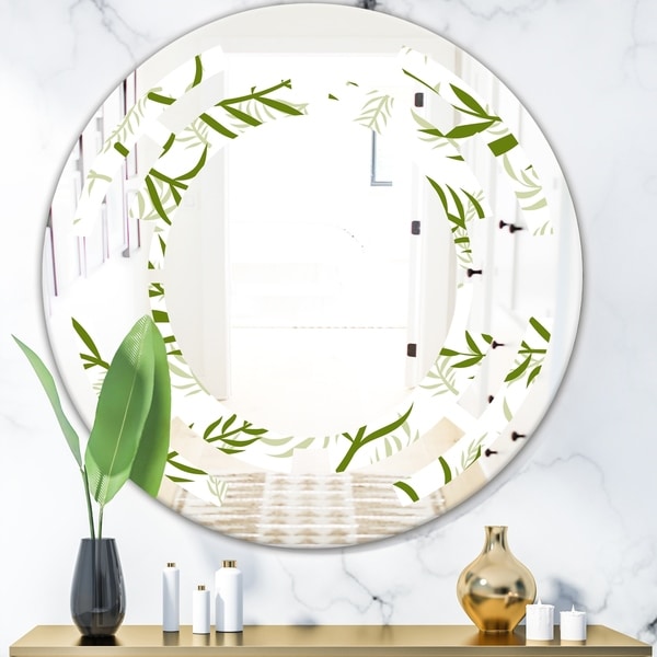 Designart 'Tropical Botanicals I' Modern Round or Oval Wall Mirror - Space