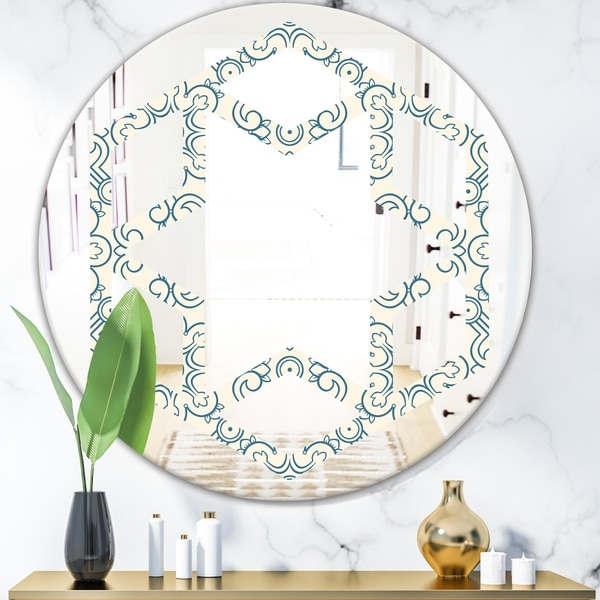 Designart 'Floral Retro Pattern IV' Modern Round or Oval Wall Mirror - Hexagon Star
