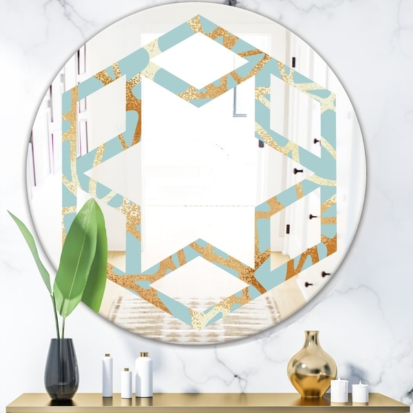 Designart 'Golden Luxury Metallic Geometrics IV' Modern Round or Oval Wall Mirror - Hexagon Star
