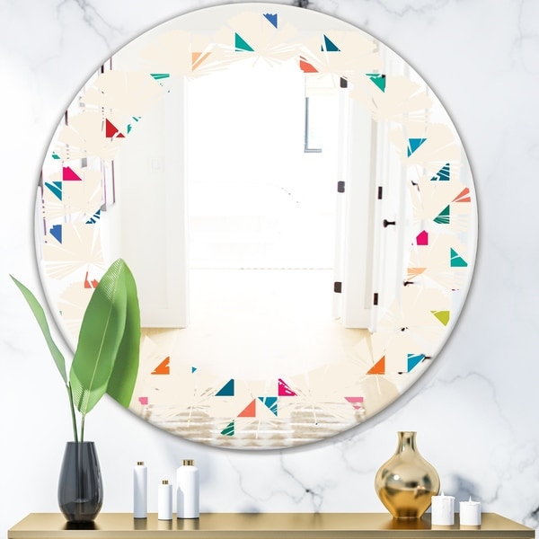 Designart 'Abstract Triangular Retro Pattern I' Modern Round or Oval Wall Mirror - Leaves - Multi