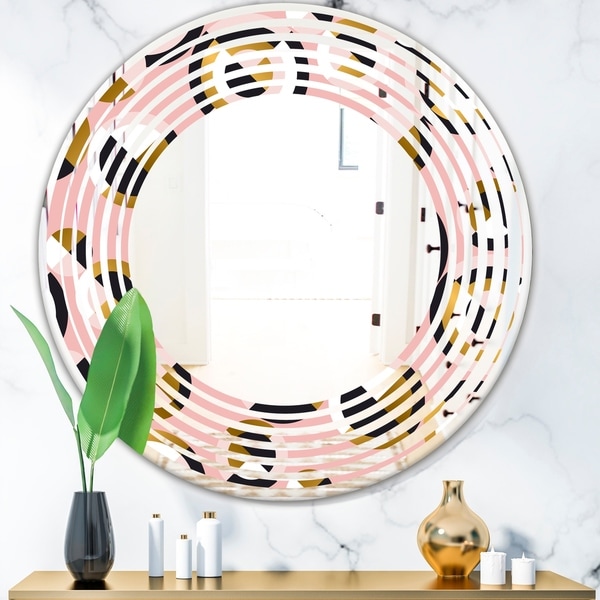 Designart 'Circular geometric shapes retro pattern' Modern Round or Oval Wall Mirror - Wave