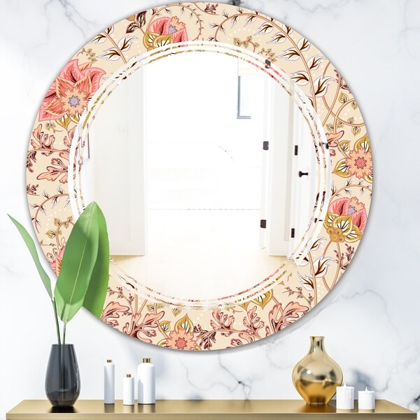 Designart 'Oriental Floral Paisley' Modern Round or Oval Wall Mirror - Triple C