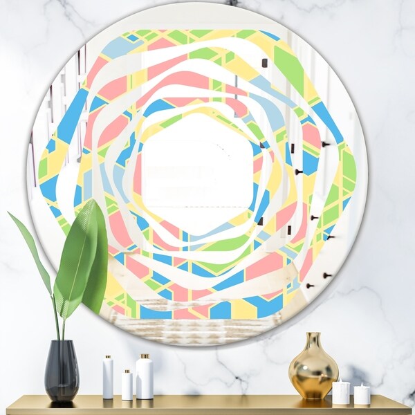 Designart 'Geometrical Pastel Abstract II' Modern Round or Oval Wall Mirror - Whirl