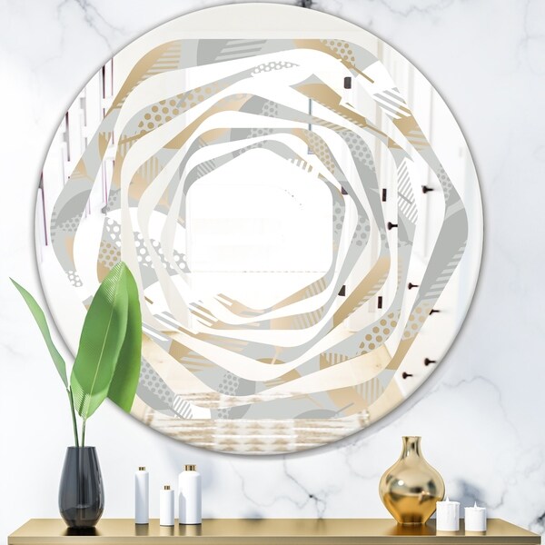 Designart 'Luxury geometric fall leaves pattern' Modern Round or Oval Wall Mirror - Whirl
