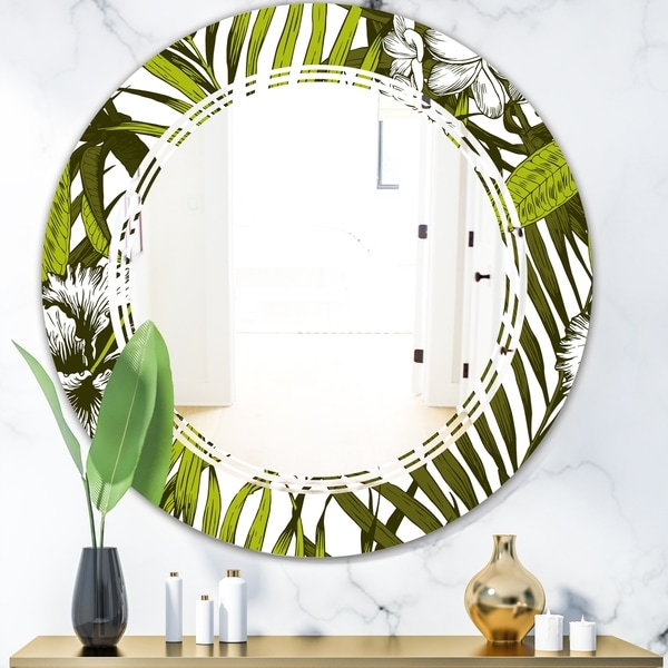 Designart 'Tropical Palm Leaves I' Modern Round or Oval Wall Mirror - Triple C