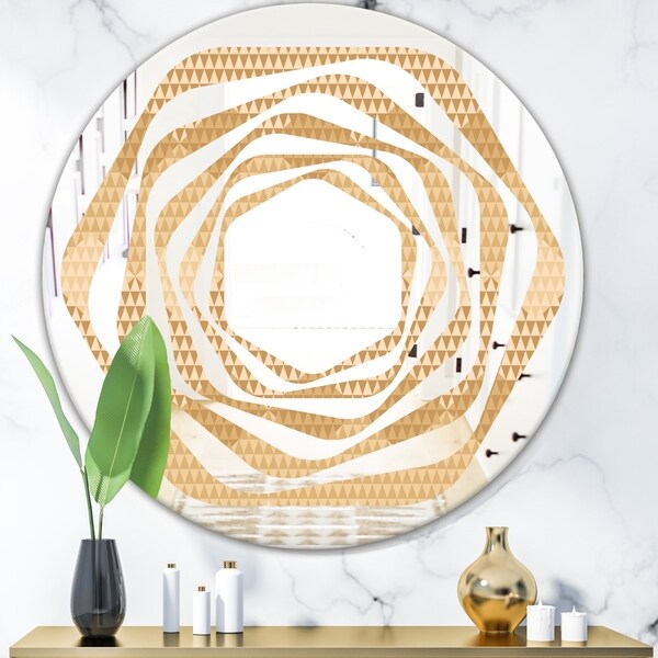 Designart 'Beige Retro Triangular Wave' Modern Round or Oval Wall Mirror - Whirl