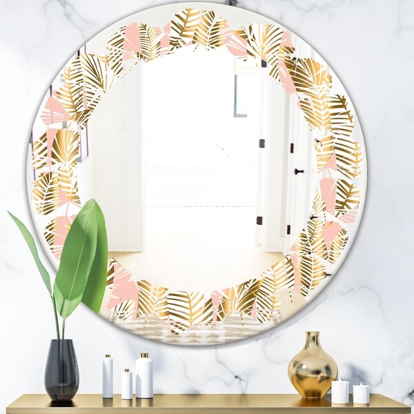 Designart 'Golden Palm Leaves I' Modern Round or Oval Wall Mirror - Leaves