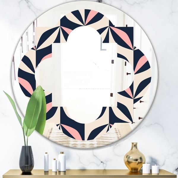 Designart 'Floral Retro Botanical Pattern III' Modern Round or Oval Wall Mirror - Quatrefoil