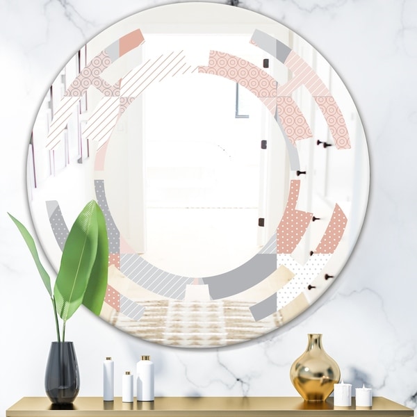 Designart 'Round geometric textured pattern' Modern Round or Oval Wall Mirror - Space - Multi
