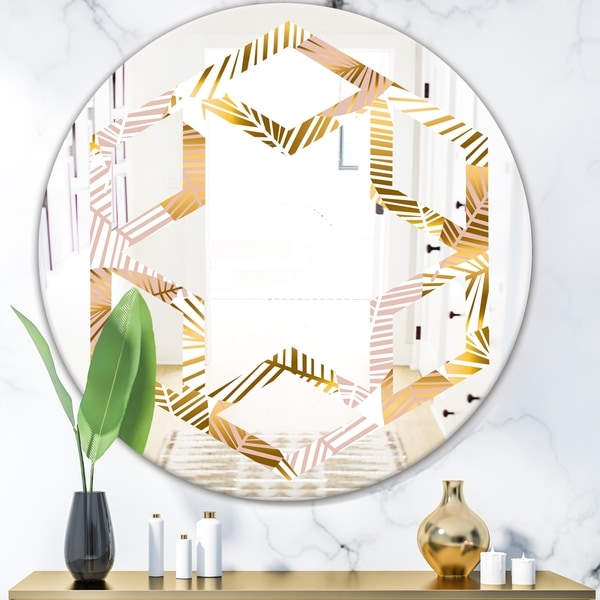 Designart 'Golden Palm Leaves II' Modern Round or Oval Wall Mirror - Hexagon Star