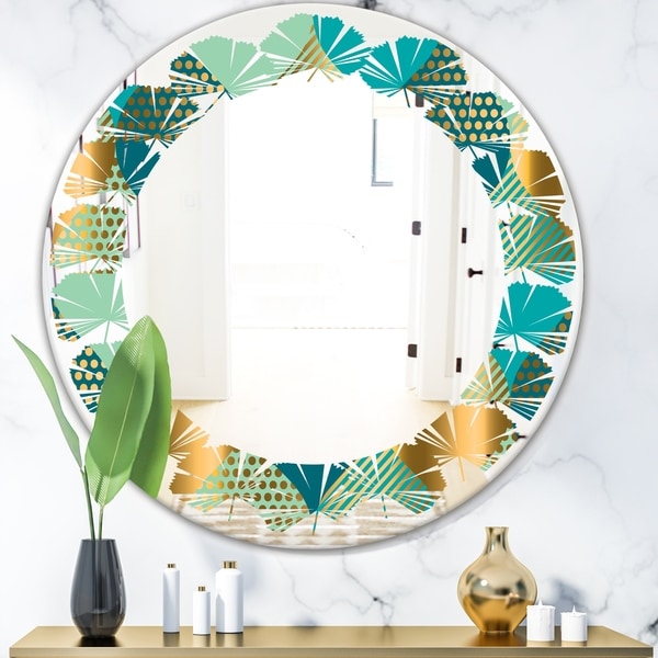 Designart 'Luxury Retro Drops II' Modern Round or Oval Wall Mirror - Leaves