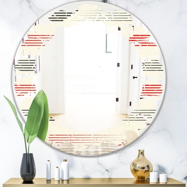 Designart 'Horizontal Retro Geometrical Pattern I' Modern Round or Oval Wall Mirror - Leaves