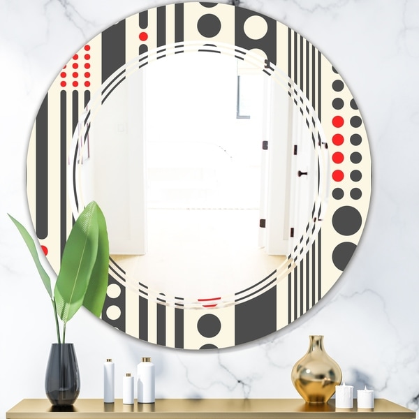 Designart 'Retro Geometrical Abstract Minimal Pattern II' Modern Round or Oval Wall Mirror - Triple C