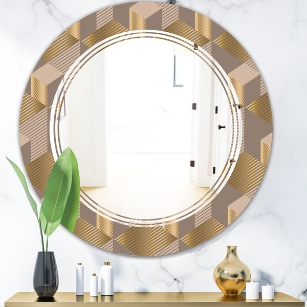 Designart 'Retro Square Design V' Modern Round or Oval Wall Mirror - Triple C