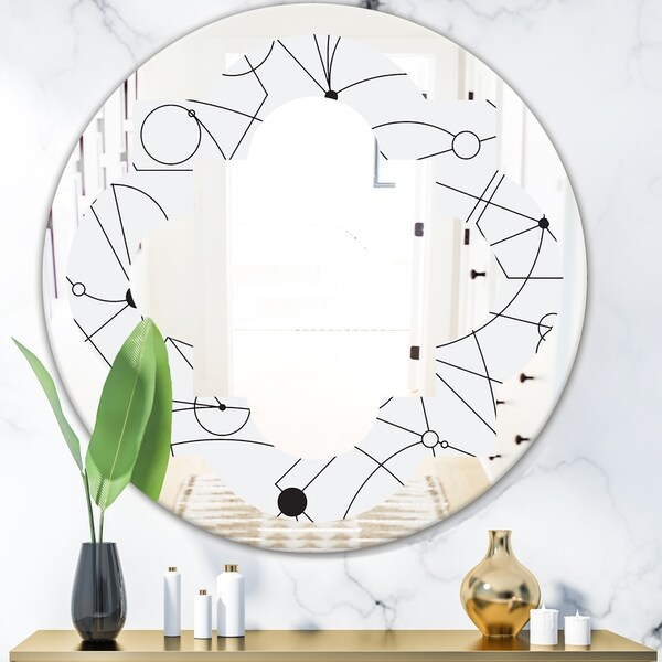 Designart 'Retro Geometric Grid III' Modern Round or Oval Wall Mirror - Quatrefoil