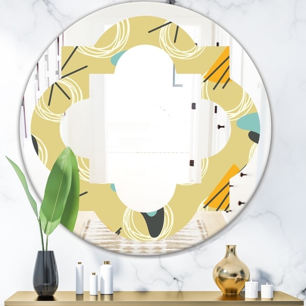 Designart 'Retro Abstract Design II' Modern Round or Oval Wall Mirror - Quatrefoil